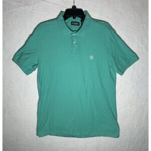 Chaps Men's Green Solid Polo Shirt M Short Sleeve Cotton Knit Logo Button